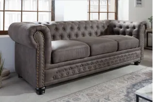 Canapé Chesterfield 3 places en microfibre vintage gris 2