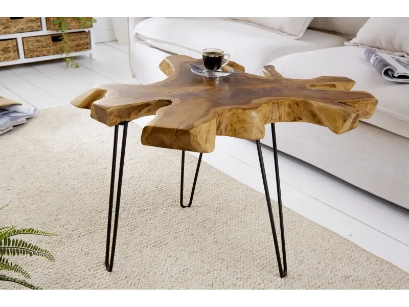 Table basse de 60cm design tronc d'arbre coloris naturel