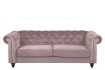 Canapé 3 places capitonnés en tissu vieux rose, pieds en bois noir