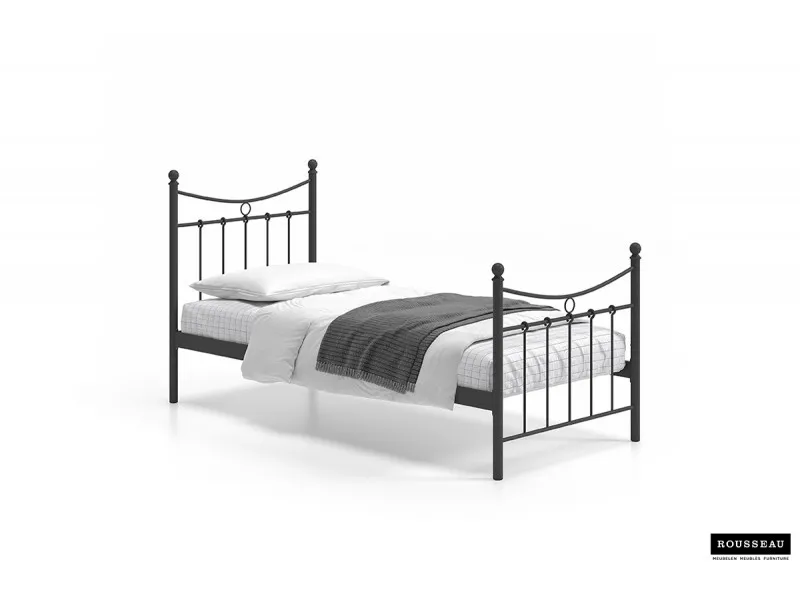 Lit adulte de 90x200 en métal coloris noir