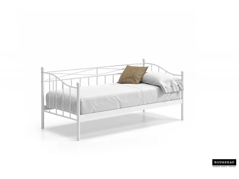 Lit banquette contemporain de 90x200 cm en métal coloris blanc