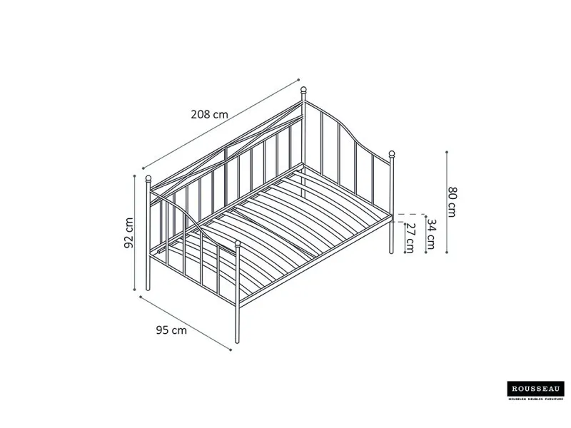 Lit banquette contemporain de 90x200 cm en métal coloris noir