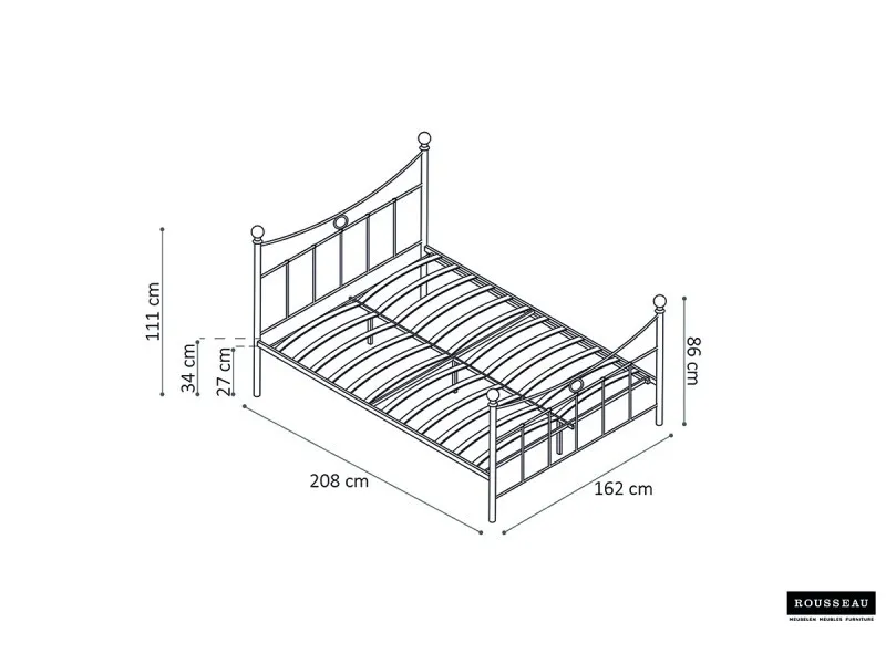 Lit design adulte de 160 x 200 cm en métal coloris noir