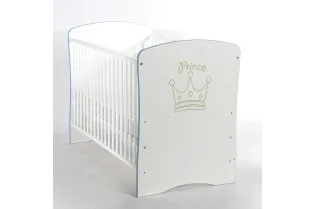 Lit bébé 60x120 cm Prince hêtre massif réglable coloris blanc et bleu