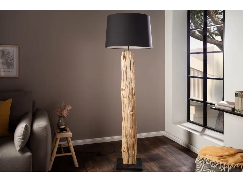 Lampadaire design en bois flotté coloris noir
