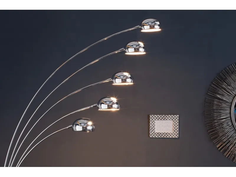 Lampadaire design spot à 5 lampes en métal argenté