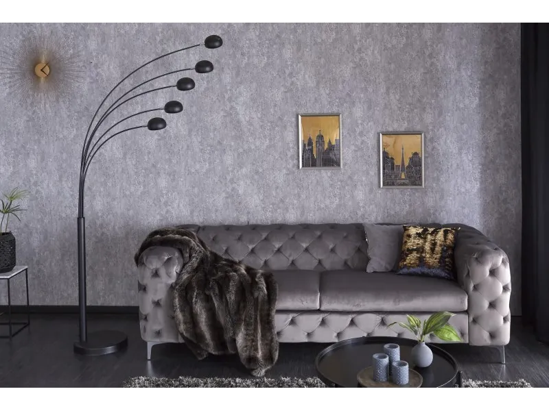 Lampadaire sur pied design arc 5 boules en métal teinté noir et doré