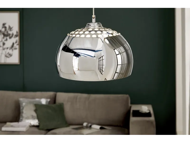 Lampe suspendue design boule en acier chromé