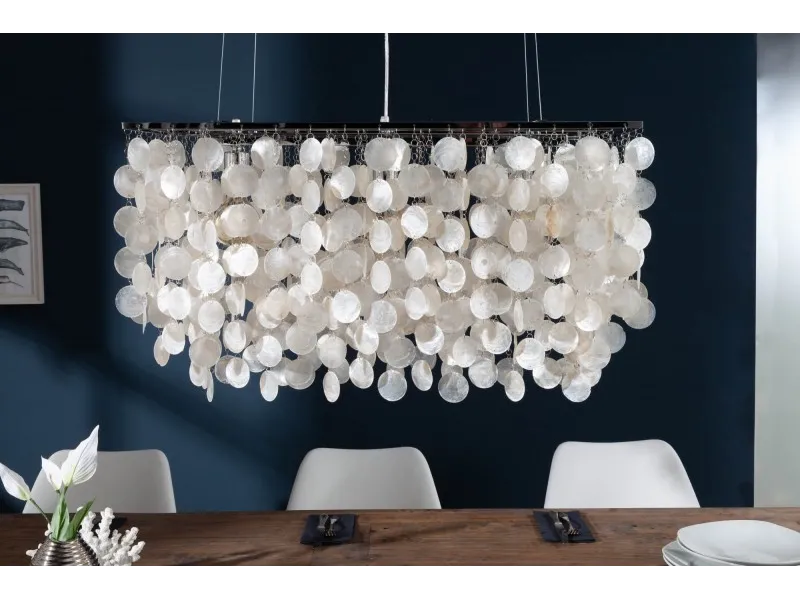 Lampe suspendue rectangulaire 80 cm avec des perles nacrées