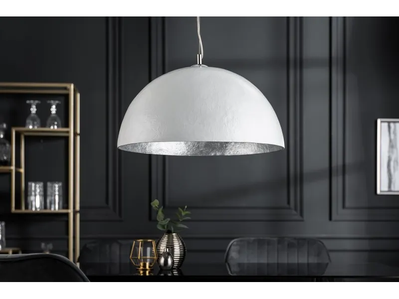 Lampe suspendue 50cm de design "GLOW" coloris blanc et argenté