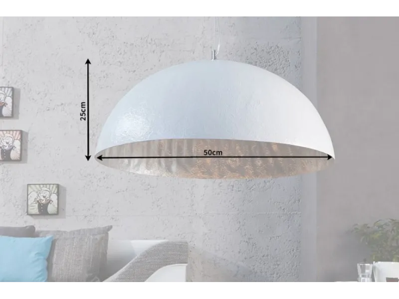 Lampe suspendue 50cm de design "GLOW" coloris blanc et argenté