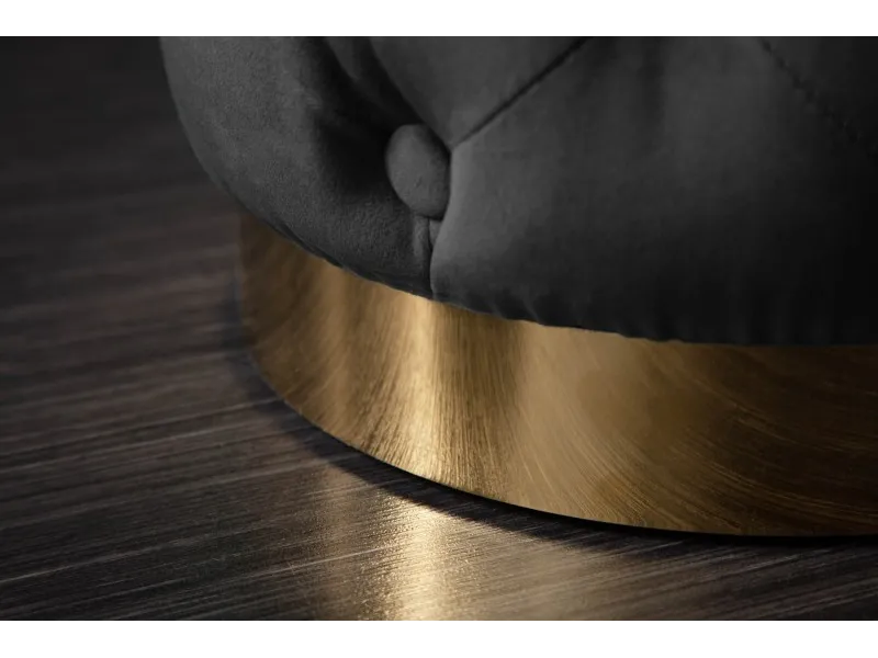 Tabouret Capitonné en Velours Noir avec socle Doré Chesterfield Design