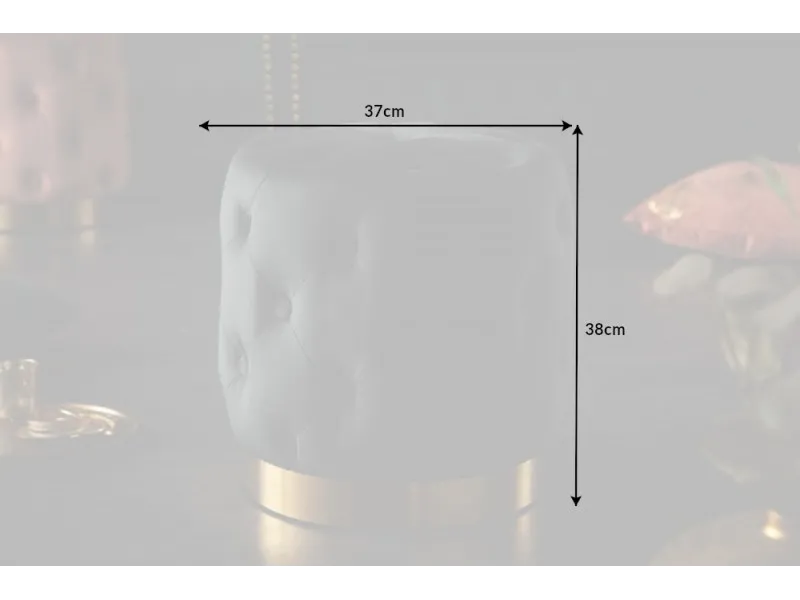 Tabouret Capitonné en Velours Noir avec socle Doré Chesterfield Design