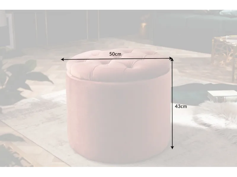 Pouf design baroque en velours coloris vieux rose