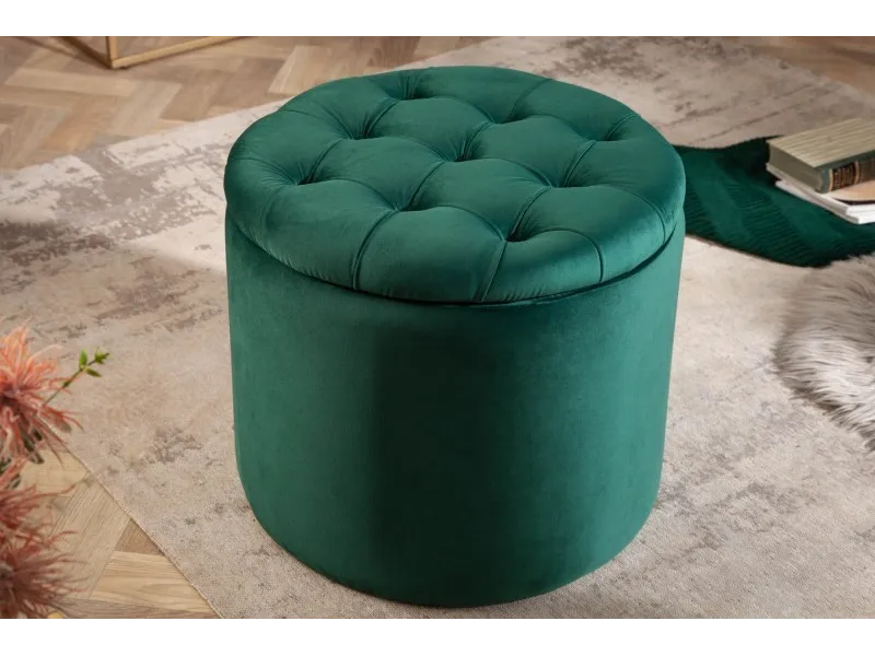 Pouf design baroque en velours coloris vert