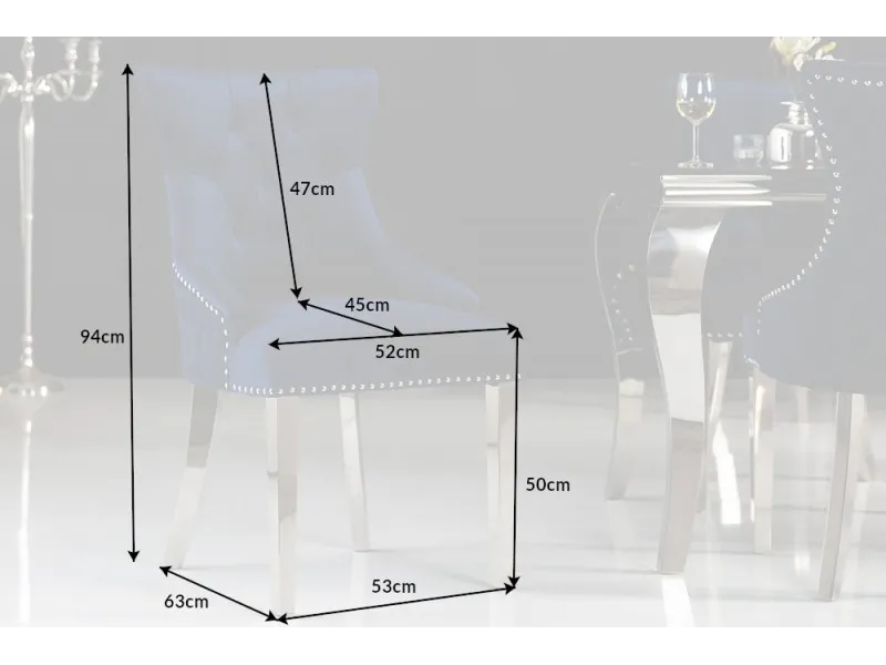 Lot de 2 Chaises de château en velours bleu roi en acier inoxydable, tête de lion