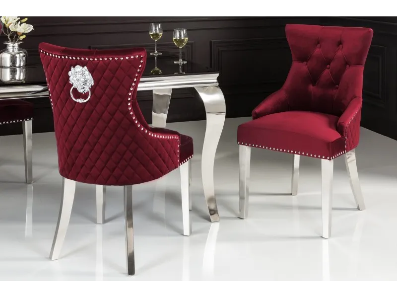 Lot de 2 Chaises de château en velours rouge roi en acier inoxydable, tête de lion