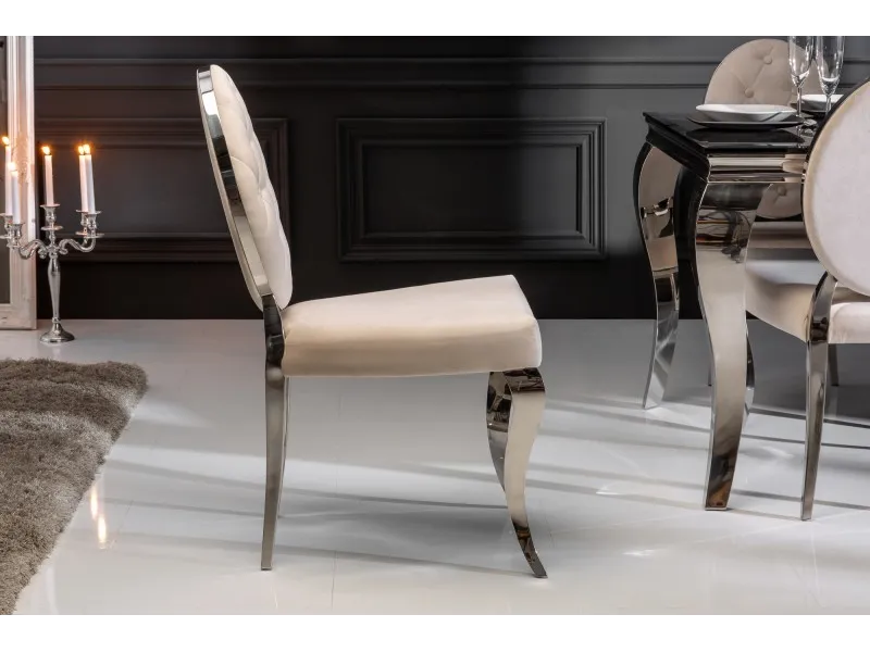 Lot de 2 Chaises style baroque de salle à manger en velours coloris beige