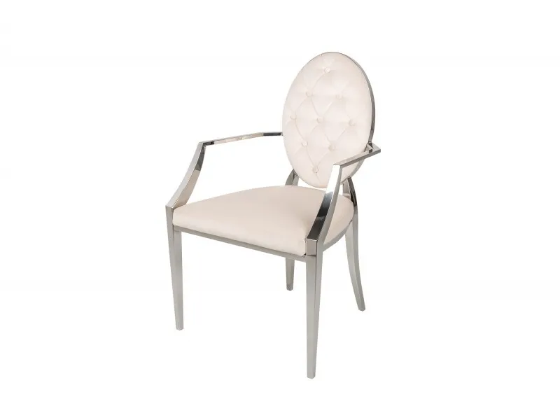 Chaise design baroque de salle à manger en velours coloris beige avec accoudoirs