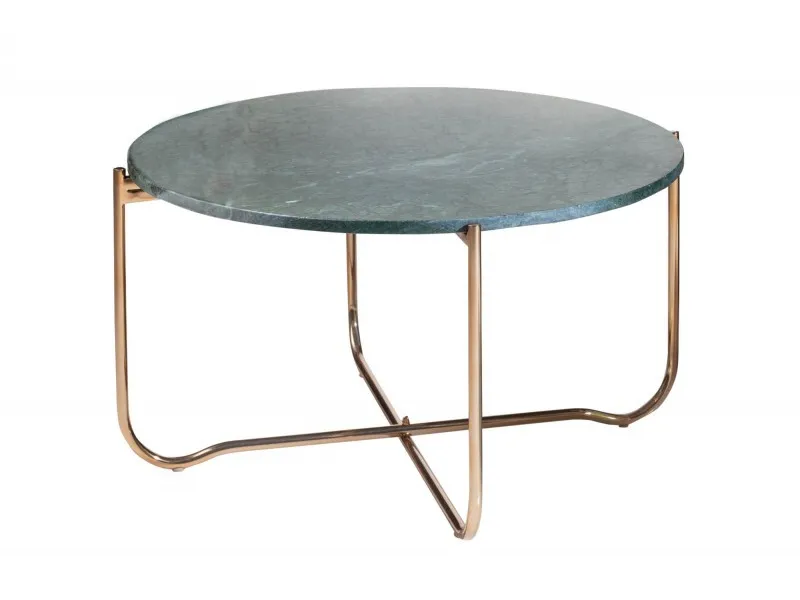 Table basse design en marbre coloris vert avec piétement en métal doré