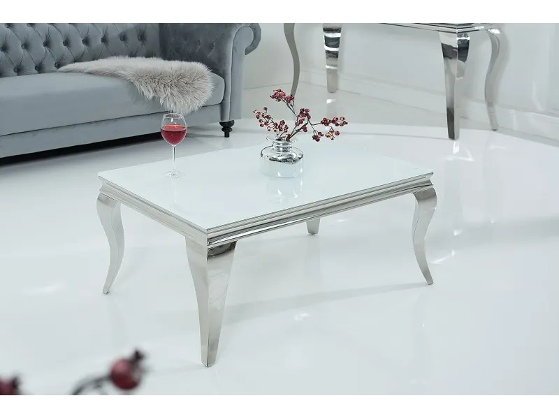 Table basse marbre argenté de style baroque 100 cm