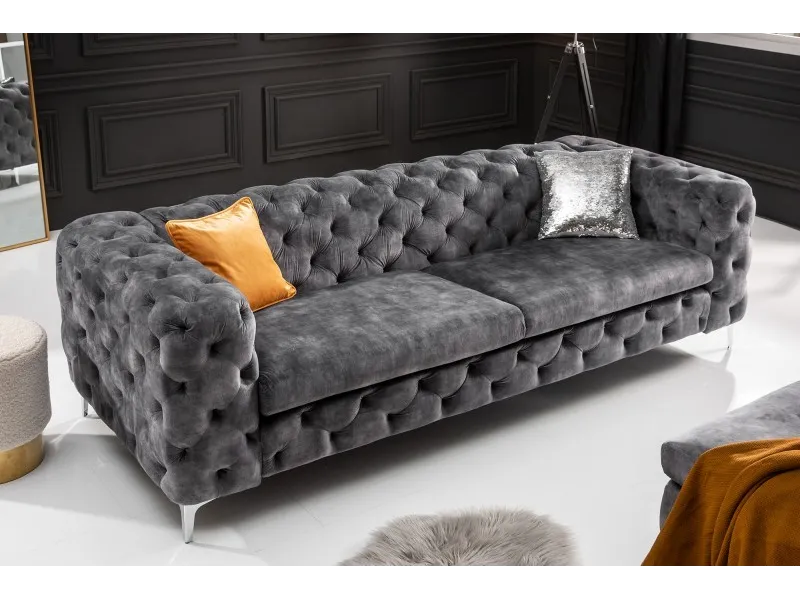 Canapé design BAROQUE 240cm velours gris foncé