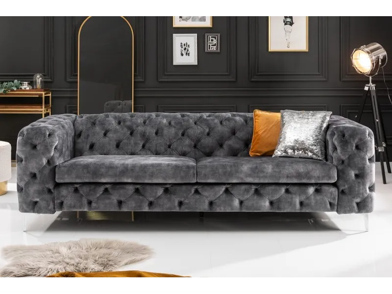 Canapé design BAROQUE 240cm velours gris foncé