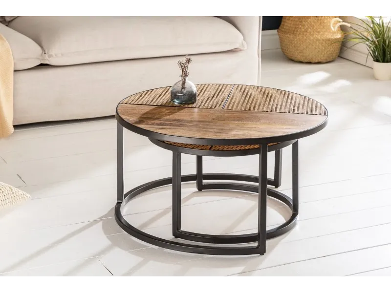 Ensemble de 2 tables d'appoint en bois massif