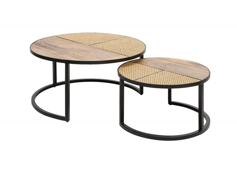 Ensemble de 2 tables d'appoint en bois massif