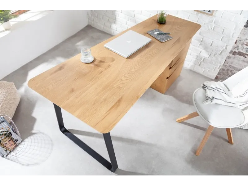 BUREAU STUDIO 160 CM ASPECT CHÊNE PIEDS METAL NOIR