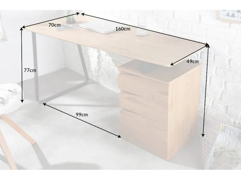 BUREAU STUDIO 160 CM ASPECT CHÊNE PIEDS METAL NOIR
