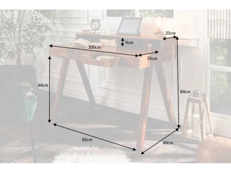 Bureau design en bois massif de 100cm coloris naturel