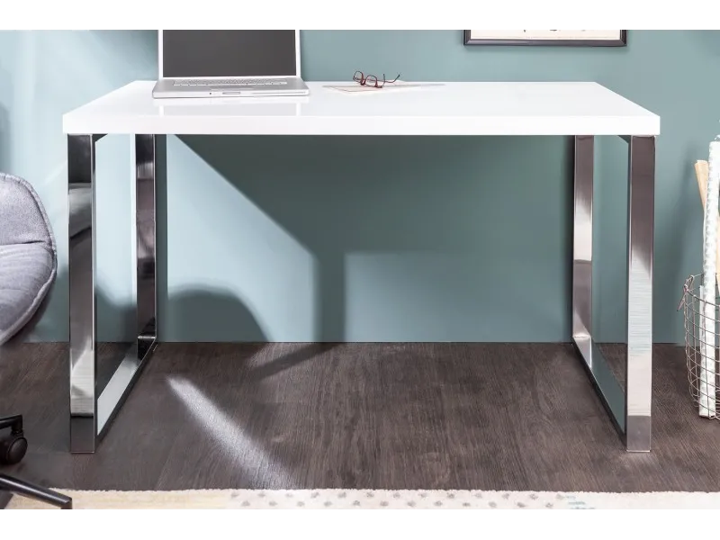 Bureau design 120x60 cm en bois teinté blanc