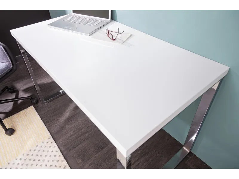 Bureau design 120x60 cm en bois teinté blanc