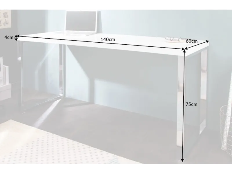 Bureau de 140x60 cm design coloris blanc laqué