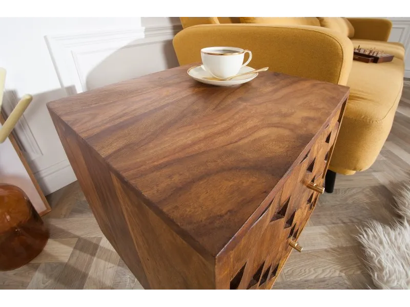 Table de chevet en bois massif laqué design Sheesham 40cm