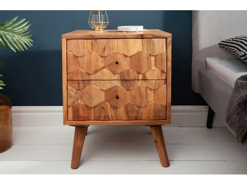 Chevet design scandinave coloris naturel en bois massif à 2 tiroirs