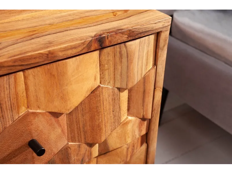 Chevet design scandinave coloris naturel en bois massif à 2 tiroirs