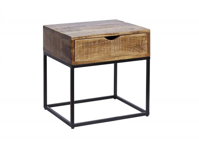 Table de chevet en bois massif style industriel 45cm