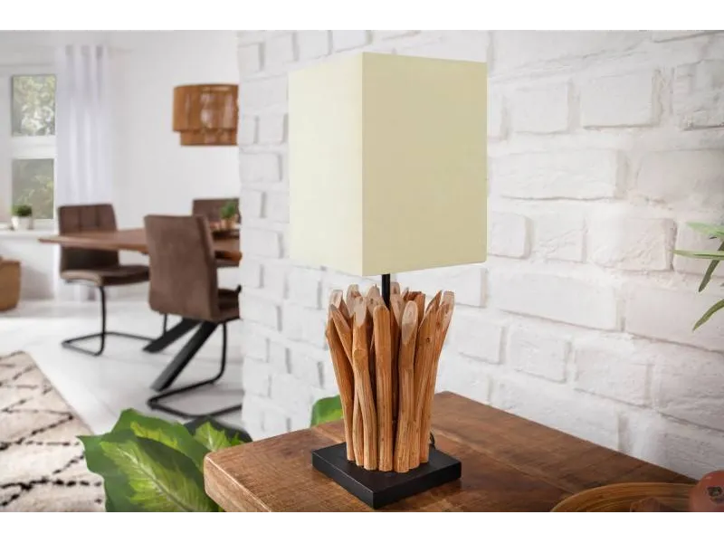 Lampe à poser de 15 cm en bois flotté coloris blanc