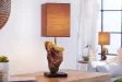 Lampe de 15cm en bois flotté et lin marron