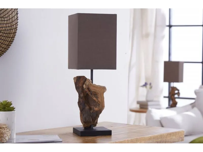 Lampe de 15cm en bois flotté et lin marron