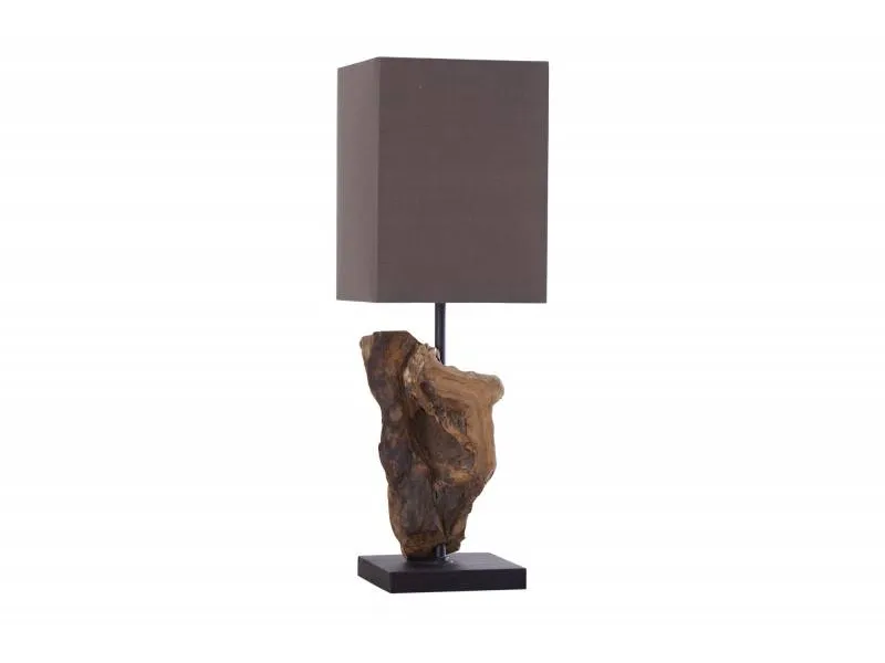 Lampe de 15cm en bois flotté et lin marron