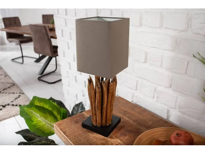 Lampe à poser de 15 cm en bois flotté coloris brun gris