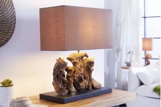 Lampe à poser  de 40cm en bois flotté et lin  brun