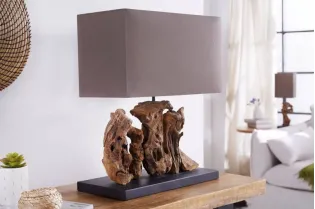 Lampe à poser  de 40cm en bois flotté et lin  brun 2