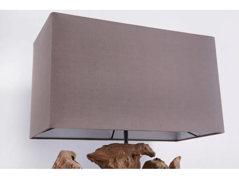 Lampe à poser  de 40cm en bois flotté et lin  brun