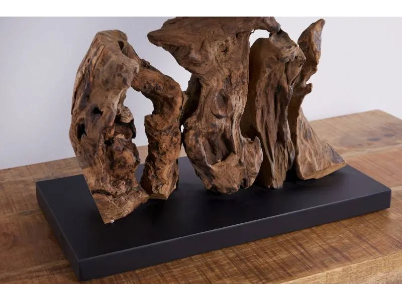 Lampe à poser  de 40cm en bois flotté et lin  brun