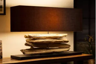 Lampe de 55 cm en bois flotté et lin noir 2