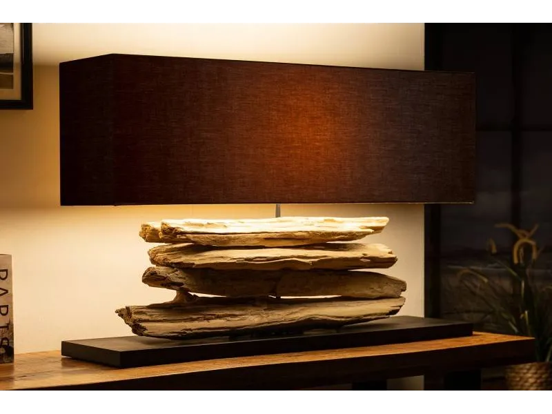 Lampe de 55 cm en bois flotté et lin noir